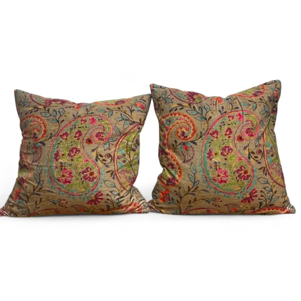 2 Pottery Barn Velvet Paisley Pillows Floral 20x20